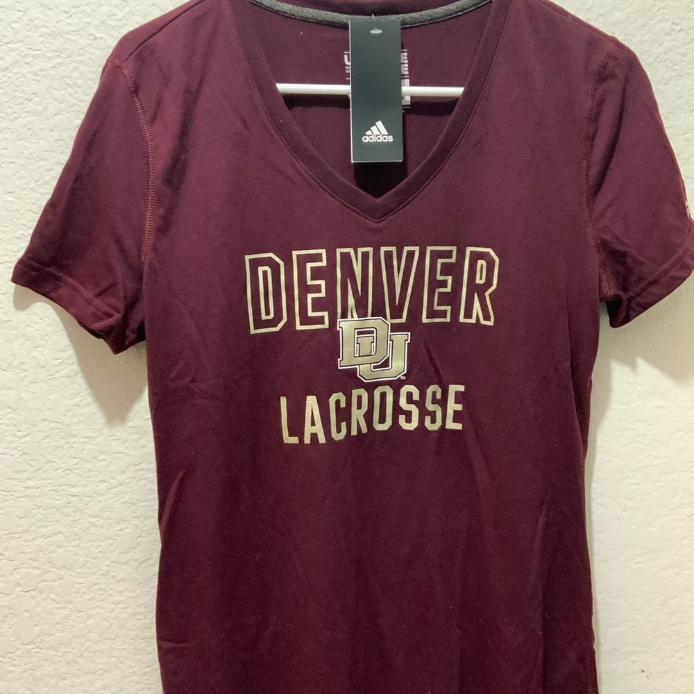 New Adidas Denver  Lacrosse Climalite V Neck T Shirt NWT Size M